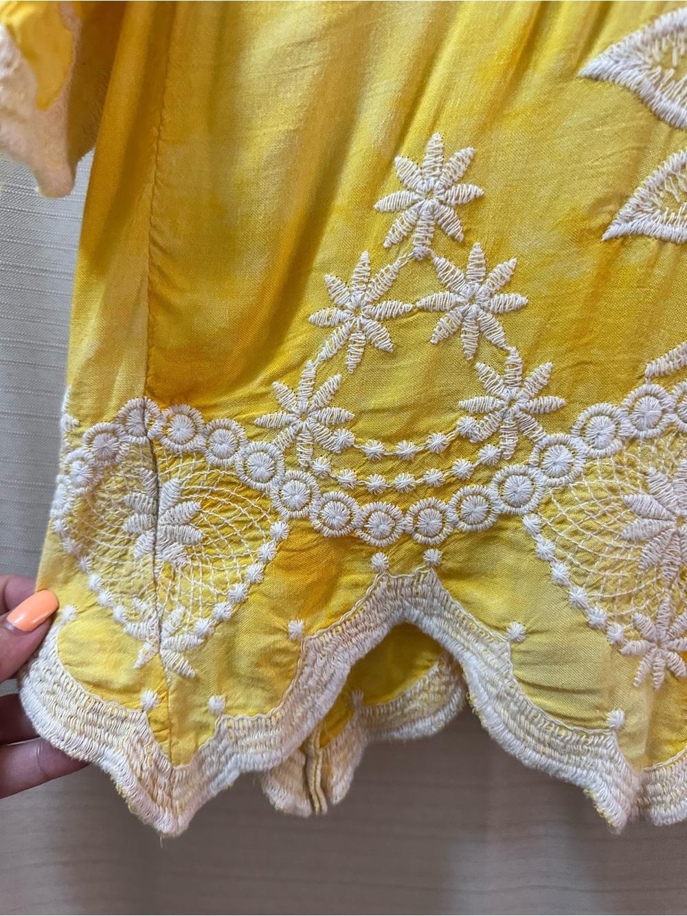 Solitaire Yellow Embroidered Floral Boho Rayon Blouse Cutwork Top Medium - Picture 9 of 9